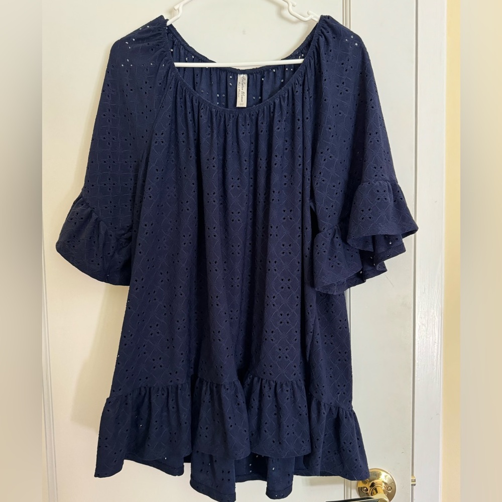 Ladies PerSeption  Woman dark Navy blue pullover blouse 3X